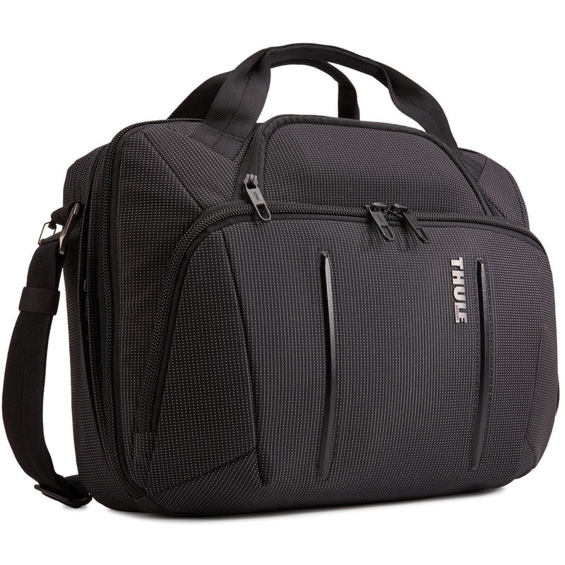 Thule Crossover 2 briefcase for 15.6-inch laptops, black nylon with padded shoulder strap and multiple compartments.