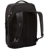Thule Crossover 2 convertible carry-on luggage with multiple compartments and a sleek black design for travel.