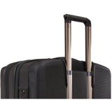 Black Thule Crossover 2 Carry-On Spinner luggage with four wheels and telescopic handle for easy travel.