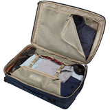 Black Thule Crossover 2 Carry-On Spinner luggage with four wheels, durable hard shell, and ergonomic handle.