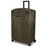 Black Thule Crossover 2 carry-on spinner luggage with four wheels and retractable handle, designed for travel convenience.