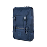 Navy Topo Designs Rover Pack Tech backpack with multiple compartments and padded straps for outdoor and daily use.