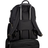 Tumi Voyageur Carson Backpack in black with multiple compartments and padded shoulder straps, designed for travel and everyday use.